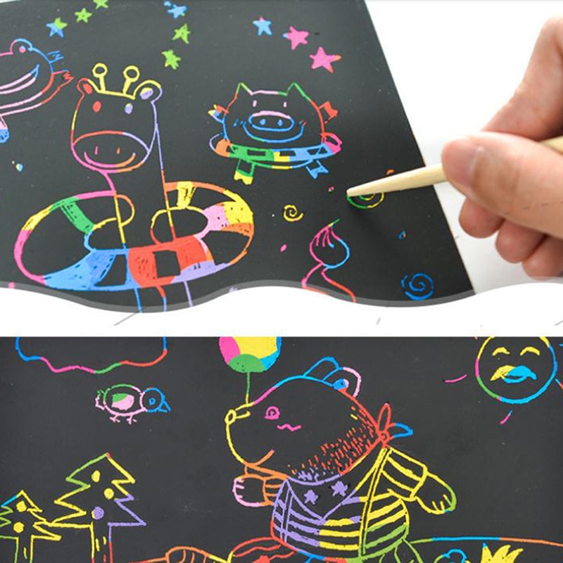 50 Vellen Magic Kleur Rainbow Scratch Art Paper Card Set Met Graffiti Stencil Voor Tekening Stok Diy Schilderij Speelgoed Kids