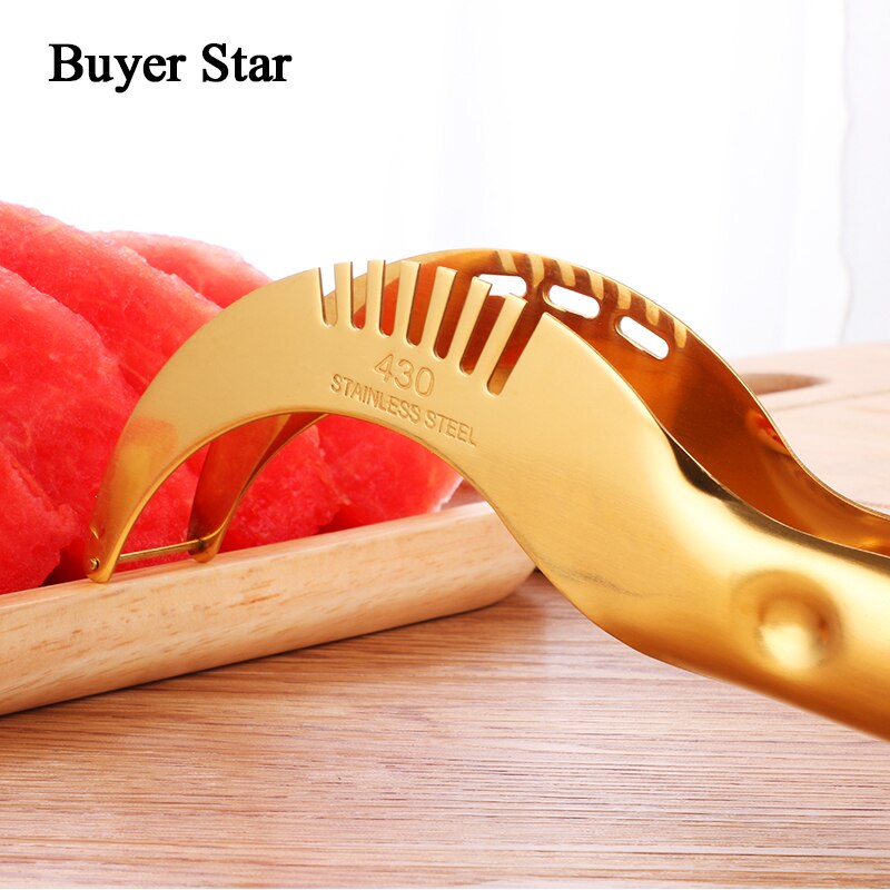 Guld stålskärare vattenmelon skärkniv cucumis melon svart skärare hackare fruktsallad gurka prylar kök matlagningsverktyg