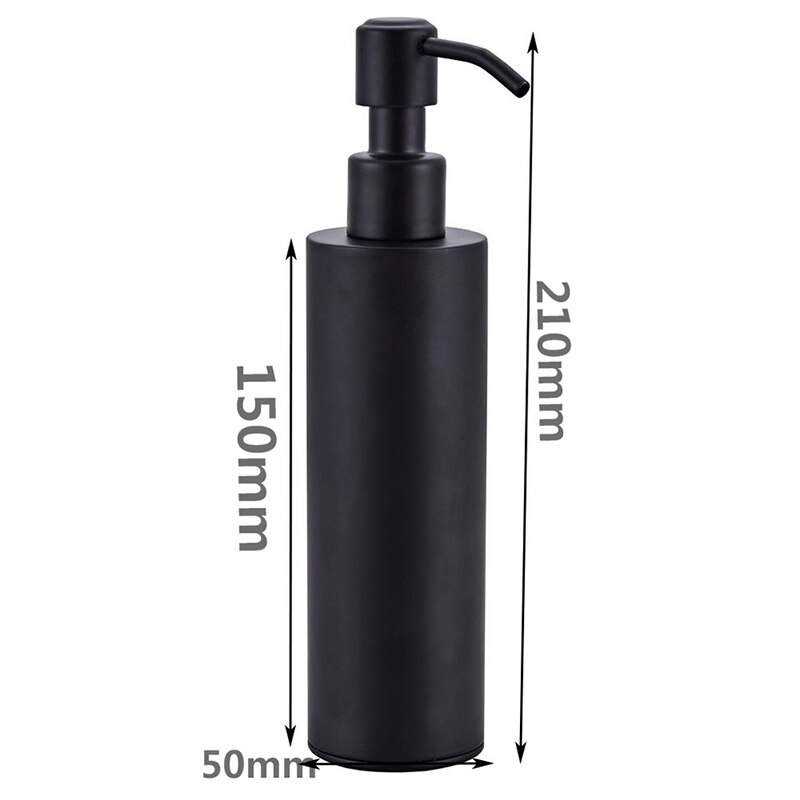 200Ml Stainless Steel Soap Dispenser Black Coated Round Countertop Hand