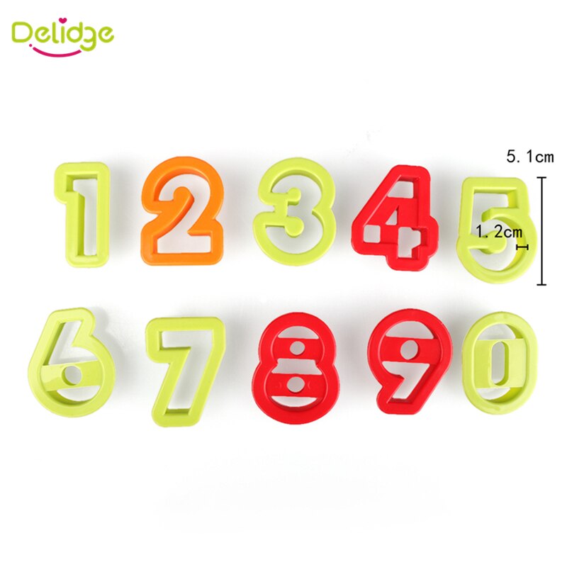 Delidge 10 stks/set 0-9 Nummer Vorm Cookie Mallen Willekeurige Kleur Plastic Figuur Cake Cutter Aantal Cookie Bakken Decorating tool