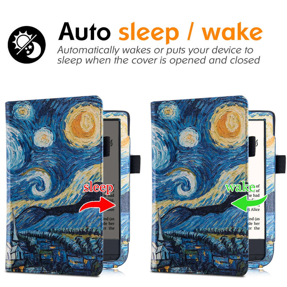 BOZHUORUI pokrowiec na PocketBook 606/616/627/628/632/633 eReaders-ze stojakiem/pasek na rękę/magnetyczne zamknięcie/automatyczne uśpienie/Wake