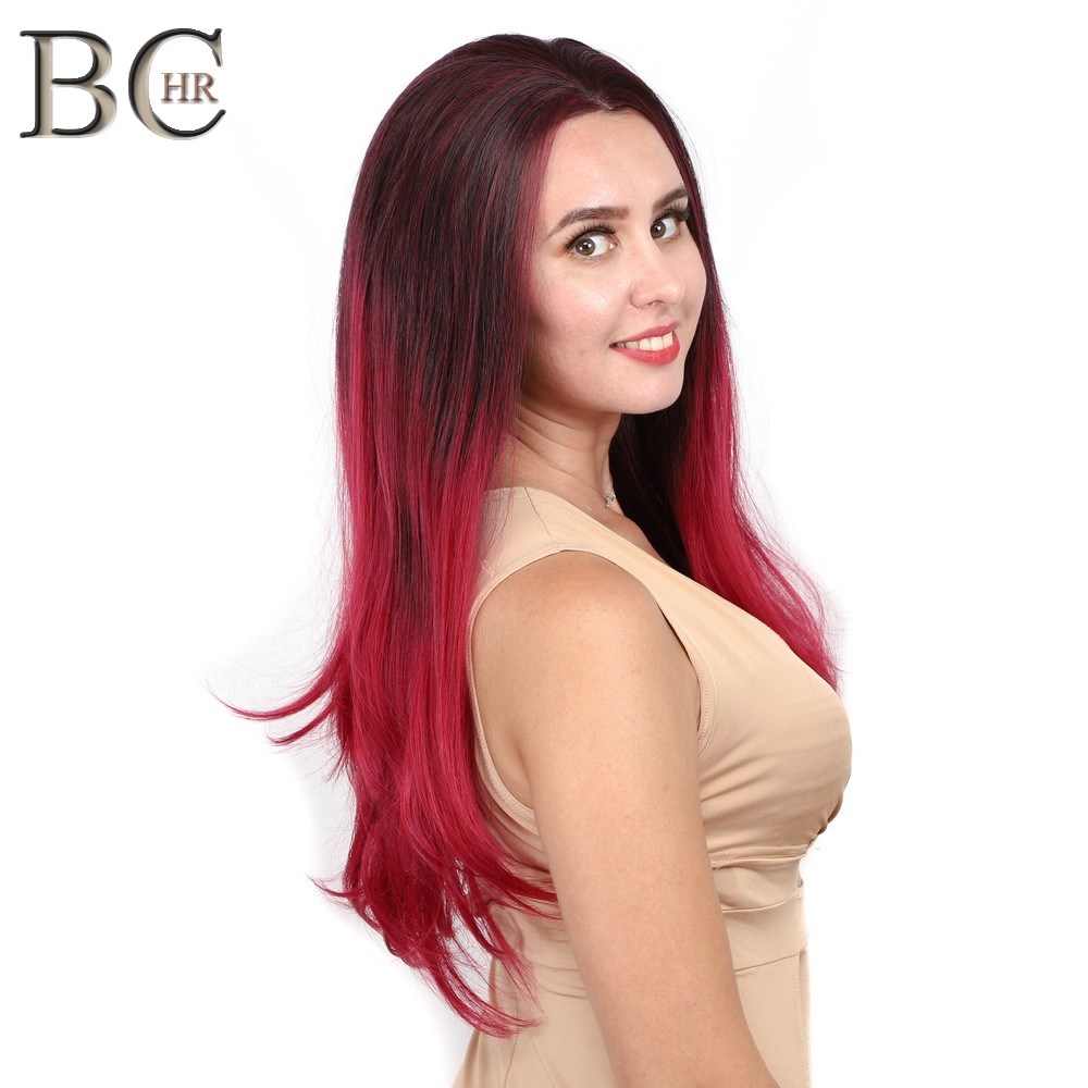 BCHR Handgemaakte Lange Synthetische 13*4 Lace Front Pruik Zwart naar Rood Kleur Straight Ombre Pruik Kant Haar