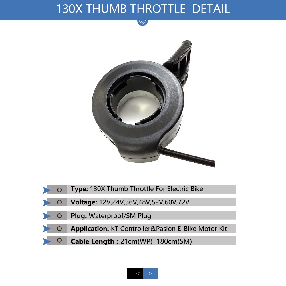 Ebike Thumb Throttle 12V 24V 36V 48V 52V 60V 72V 130X Vinger Duim throttle 3 Pin Waterdichte Connector Elektrische Scooter