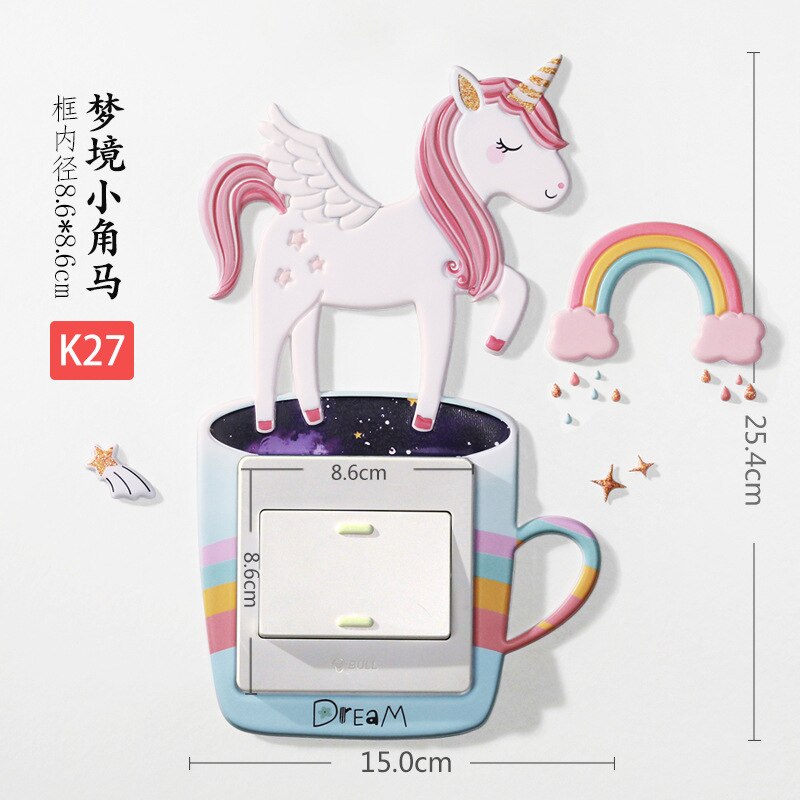 Home Decorations Wall Stickers Switch Protection Sticker Night light Switch Stickers Cartoon Cactus Unicorn Dino Switch Sticker: Gold