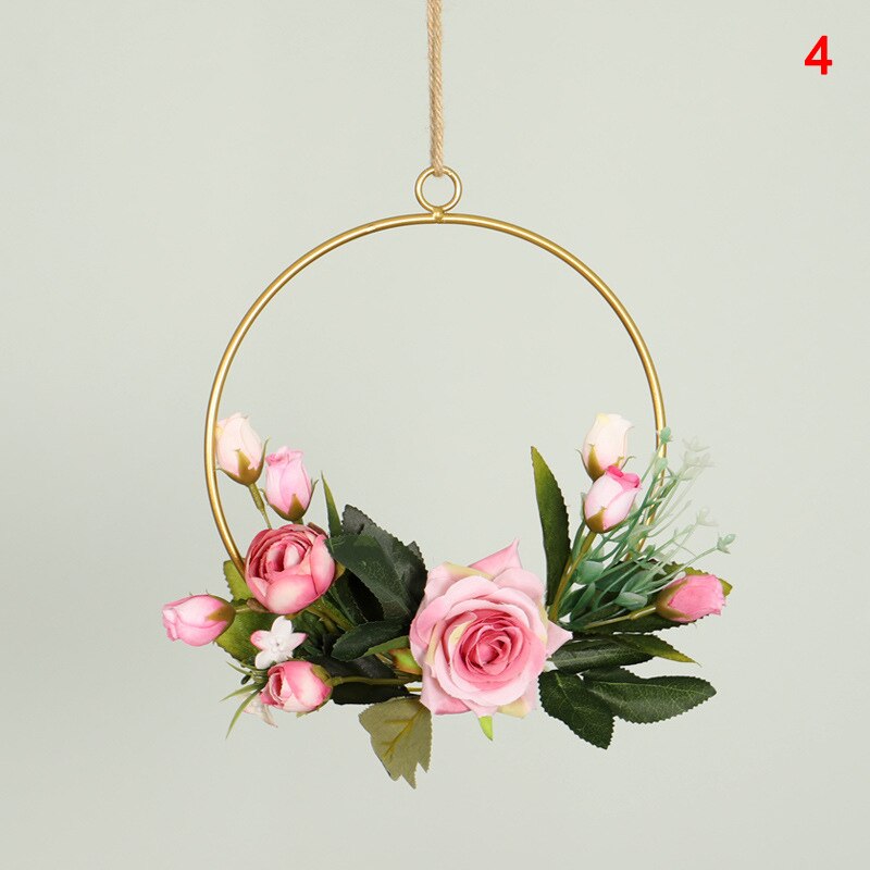 Le plus Polygona Simulation fleur couronne porte tenture murale fleur cerceau couronne anneau en métal guirlande suspendue pour décoration murale de mariage: 4