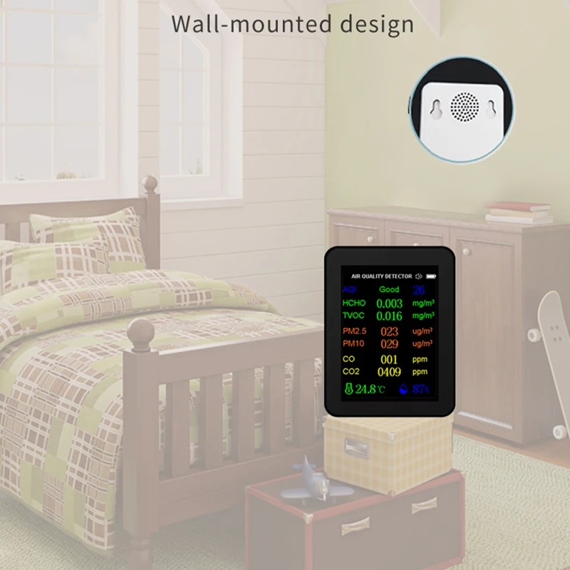 10-in-1-Luftqualitätsmonitor, CO2-Messgerät, Kohlendioxid-Detektor, PM2,5, PM10, TVOC, HCHO AQI-Tester mit Temperatur- und Feuchtigkeitsmessung