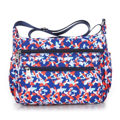 Kvinder ensfarvet lynlås vandtæt nylon skuldertaske floral crossbody taske bolsa feminina: 3