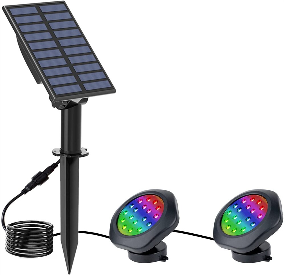 Luces LED solares para estanque de peces, luz subacuática de paisaje impermeable IP68, RGB, luz de fuente para acuario, decoración de césped: 2 Head - RGB