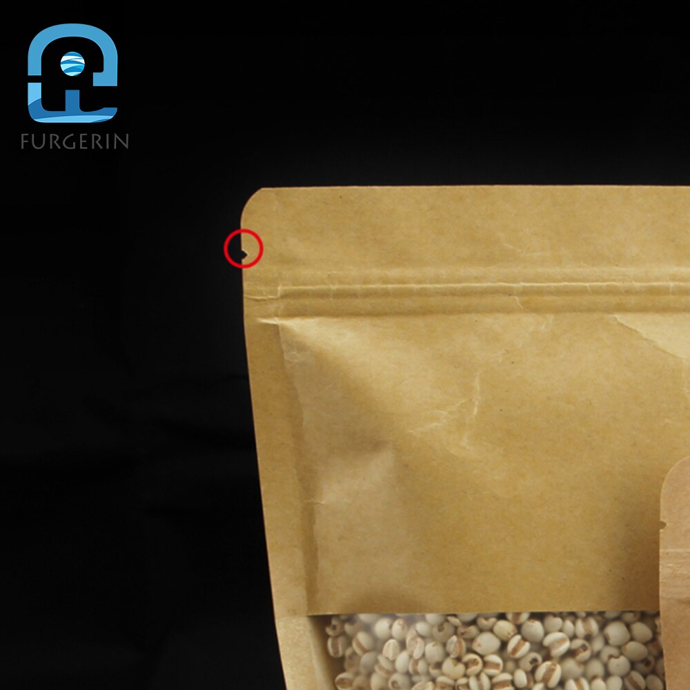 FURGERIN 10pcs Brown Kraft Paper Bag stand up zip bag for food packaging bags window Eco Friendly Reusable Produce Bags