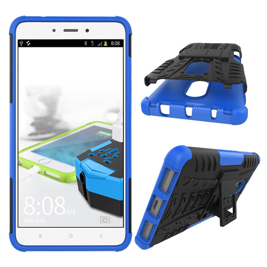 Peaktop Shockproof Armor Case For Xiaomi Redmi Note 4 Case Silicon Stand Cover 5.5" Protective Phone Case For Redmi Note 4X: Blue