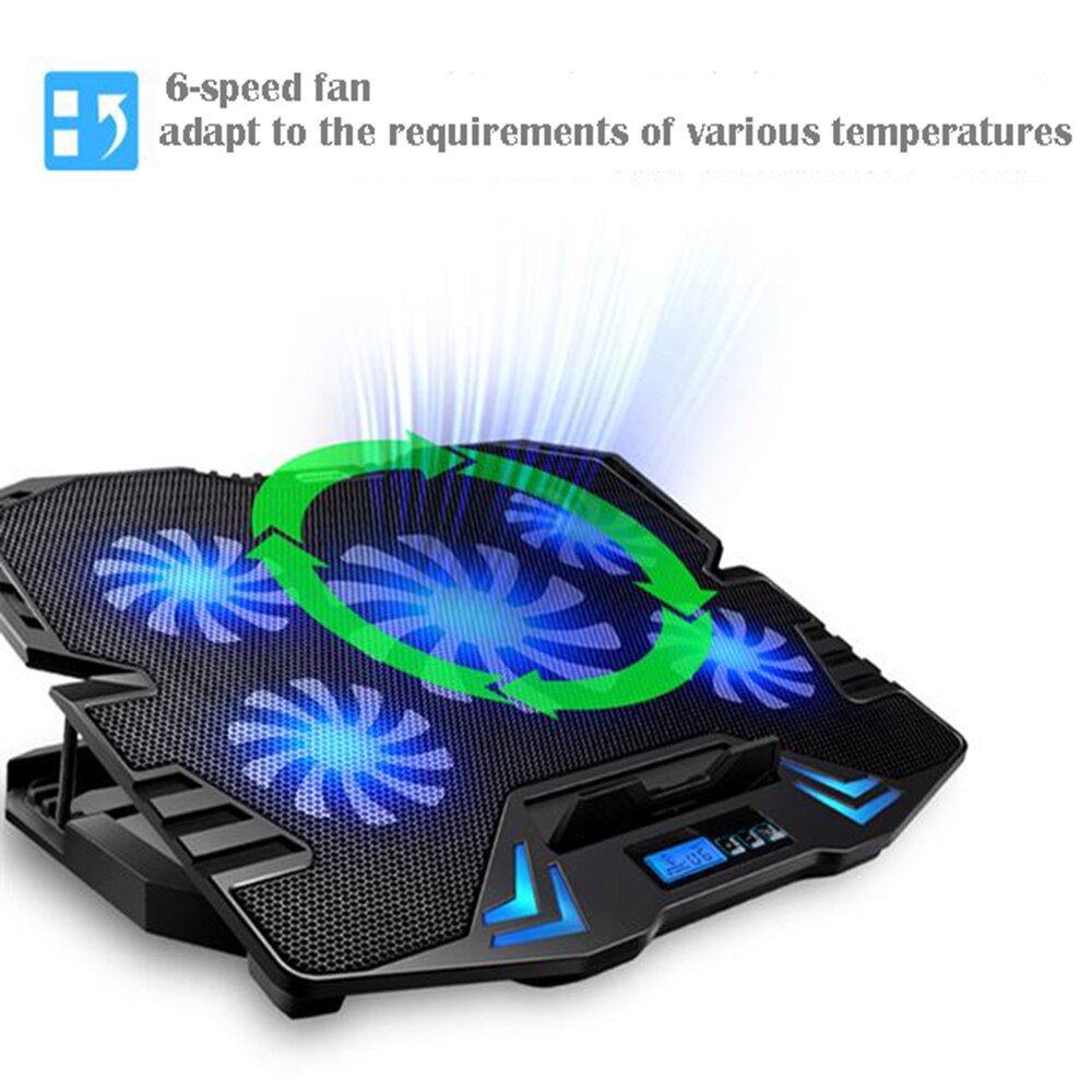 Gaming laptop kylare notebook kylplatta 5 tysta led-fläktar kraftfullt luftflöde portabelt justerbart bärbara stativ usb-gränssnitt