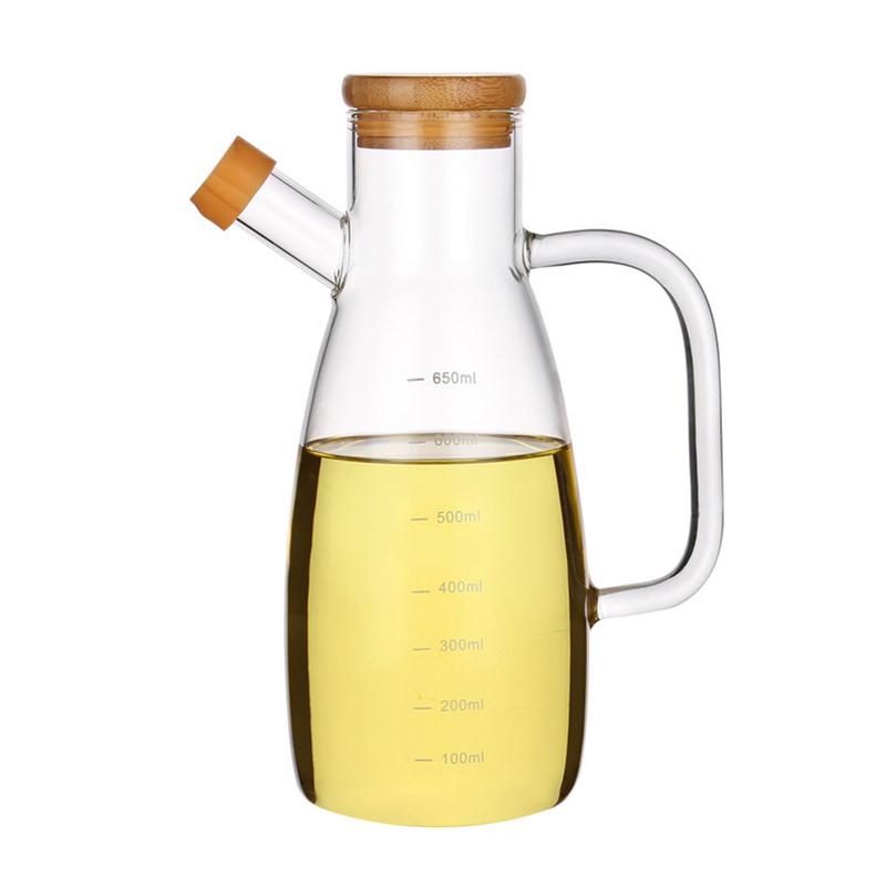 650ml høje borosilikatglas olivenolie eddike pot dispenser flasker eddike kan cruet opbevaring med håndtag og låg