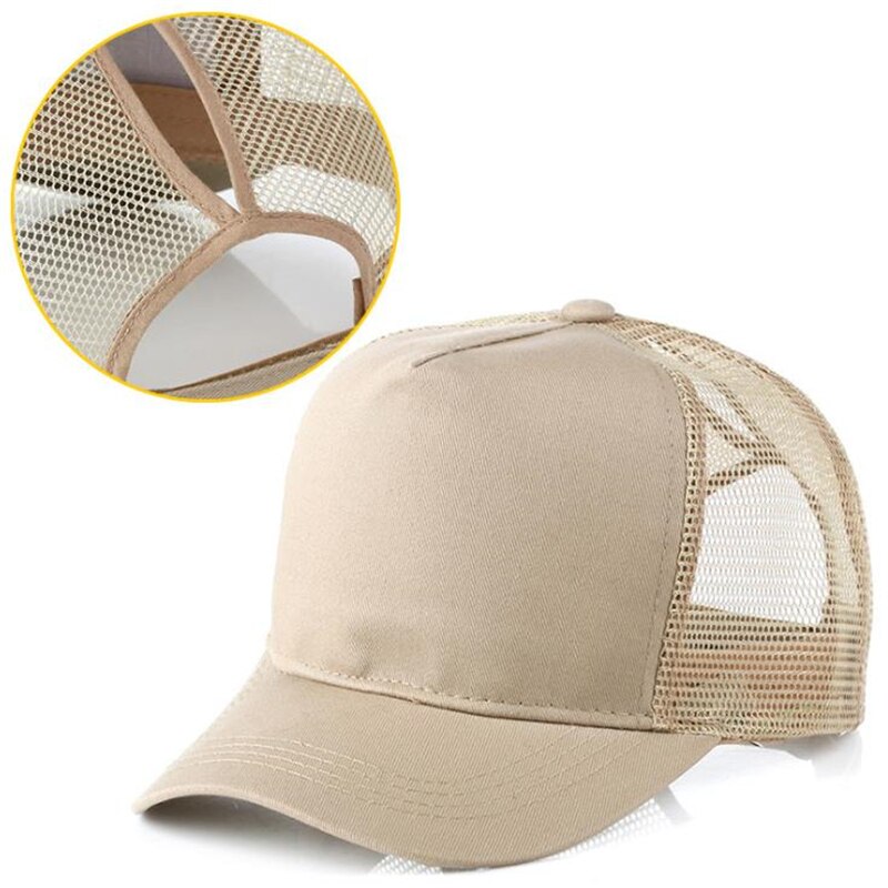 Casquette de Baseball à queue de cheval pour femmes, chapeau noir réglable, casquette en coton décontracté pour filles, casquette en maille à rabat, été 2022: khaki