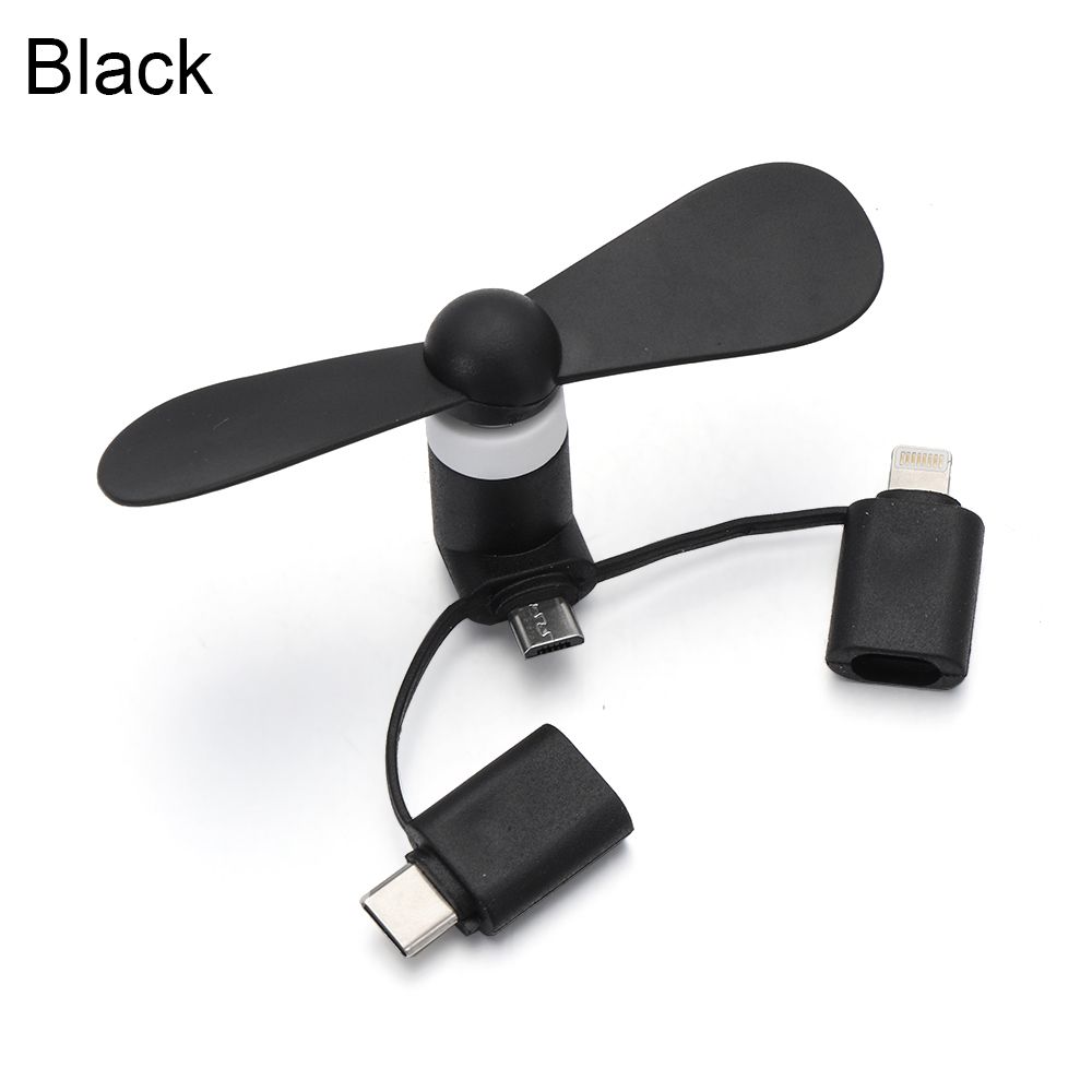Für Android IPhone Typ-c Für Samsung Huawei iPad Tragbare 3in1 Mini Telefon Fan Kühler praktisch Kühler Reise zubehör: Schwarz