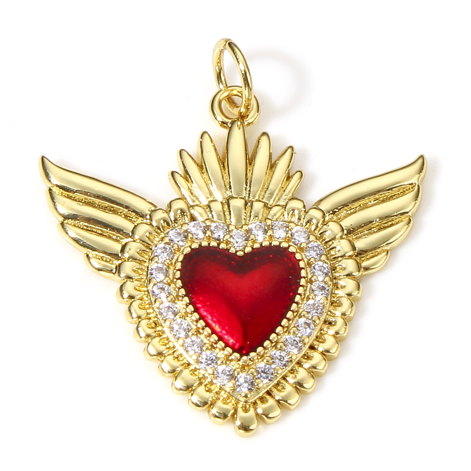1 pieza de dijes de corazón religioso rojo clásico para la fabricación de joyas, colgantes Ex Voto de Color dorado, collar de circonia cúbica transparente DIY: orange