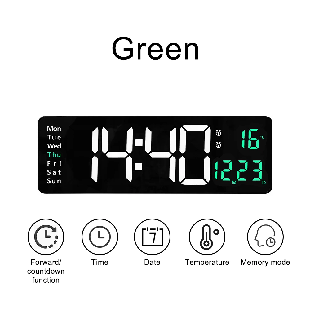 Xiaomi grande horloge murale électronique télécommande température Date mise hors tension mémoire horloge de Table murale double alarmes LED numérique: WHITE