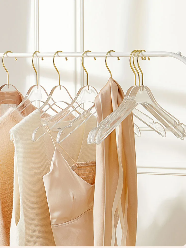 5/10 Stück Acryl Kleiderbügel Kleidung Organizer Kleiderschrank Hosen Kleiderbügel Wäscheständer, transparenter Goldhaken Erwachsenes Kind