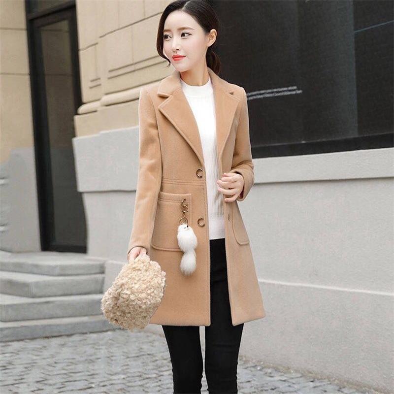 Blends Woolens Overcoat Female Coat Autumn Winter Coats And Jackets Women Plus size Coat Women's Wool Coats Long Tops: khaki / XXL