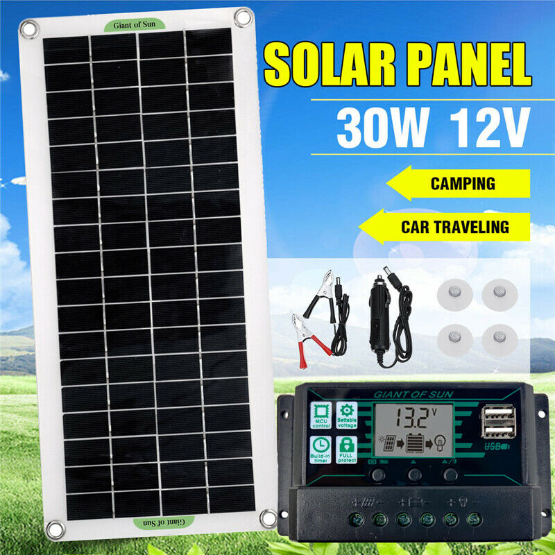 30W Portable Solar Panel 12V for Car Van Boat Caravan Camper Battery Charger