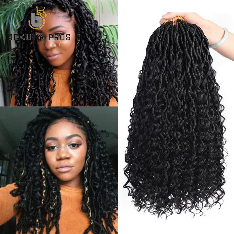 18inch Messy Goddess Faux Locs Curly Crochet Braid Bohemian Soft Synthetic Braids Hair Extensions: Faux Locs Curly-1B