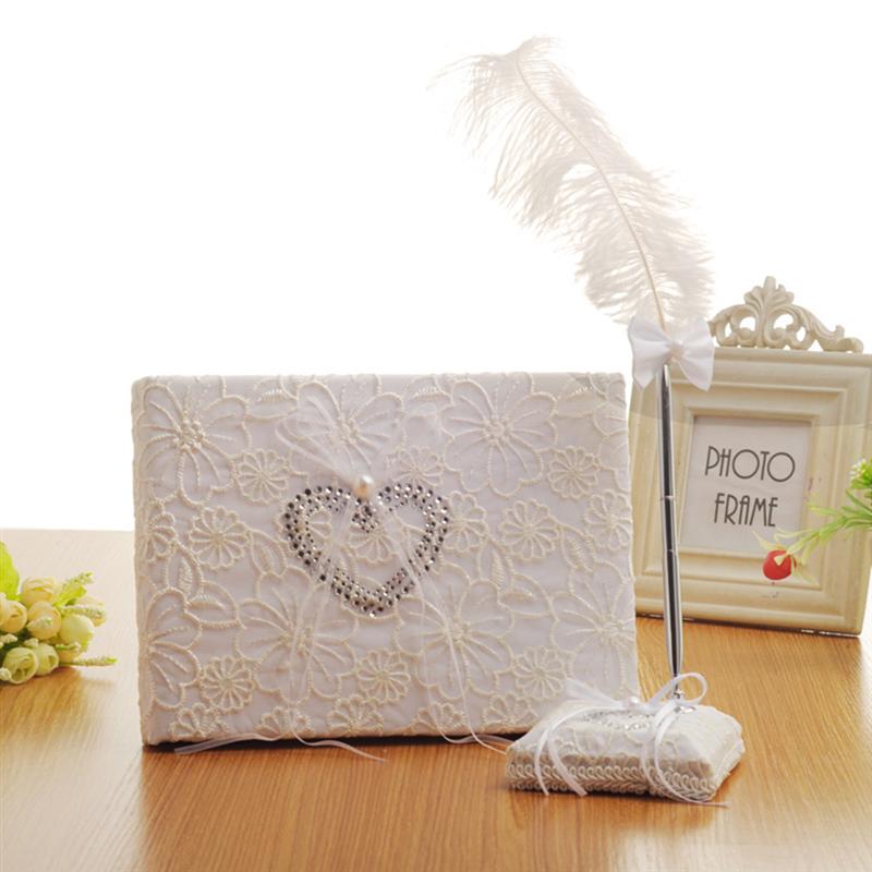 Gästbok vit spetsband skyltbok för bröllopsförlovningsfest