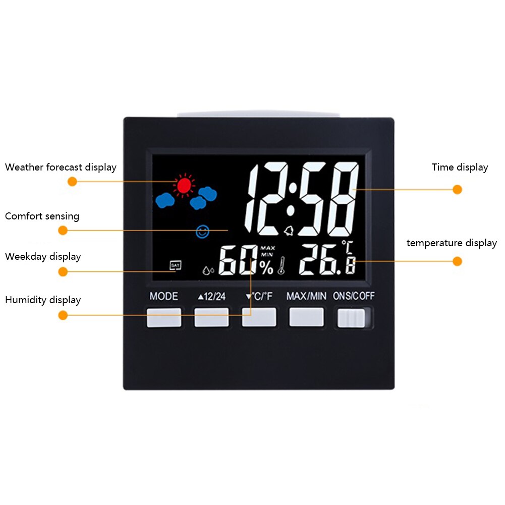 LED Alarm Clock Digital Weather Forecast Station Multifunction Temperature Humidity Backlight XH8Z JY18