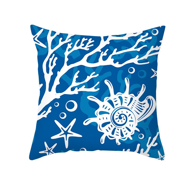 Taie d'oreiller de chambre à coucher pour bébé, 45x45cm, forme géométrique, fond de mer bleu océan, motif étoile de mer, dauphin: 55-8