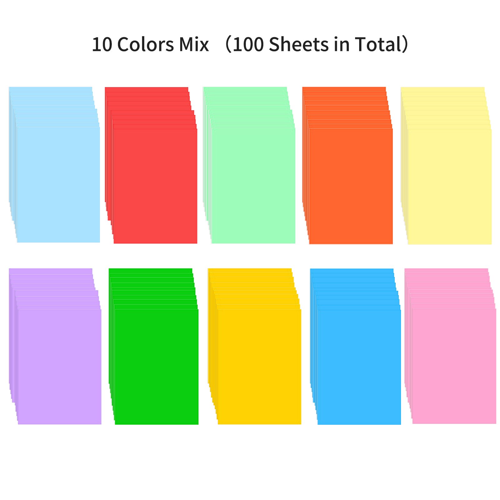 100 Sheets A4 Color Copy Paper 210x297mm/8.3x11.7in Printer Paper 70GSM for Copy Printing Writing Crafts & Art: 10 Colors Mix
