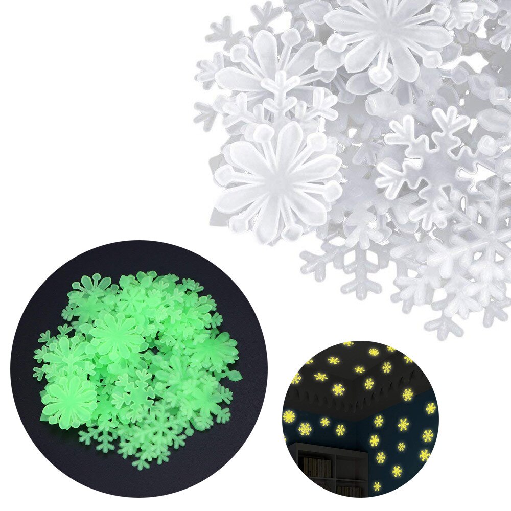 50 pcs/lot Glow In The Dark Snowflake Wall Stickers Window Kids room Christmas Sticker Fluorescent Year wallpaper DIY /d: White