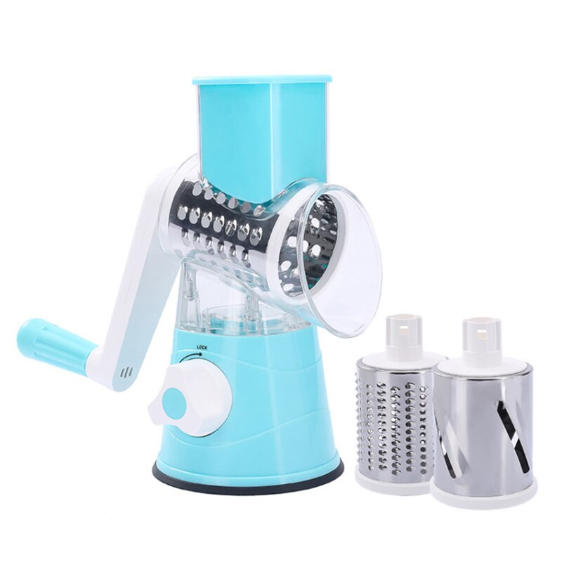 Vegetable Slicer Manual Kitchen Accessories Vegetable Chopper 3 in 1 Round Grater Cutter Potato Spiralizer Home Gadget Tool Item: 03 blue