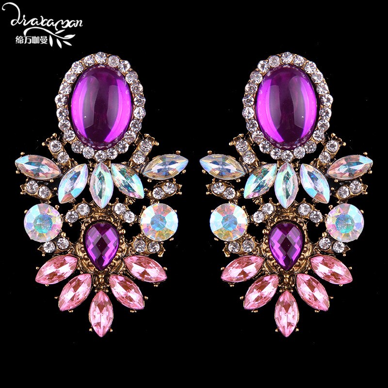 Dvacaman marca matrimonio dichiarazione nuziale orecchini di cristallo donne viola strass goccia ciondola orecchini gioielli per feste Femme Bijoux barocco lusso banchetto di nozze grandi orecchini pendenti all&#39;ingrosso Dropshipping 2020 inverno: 9