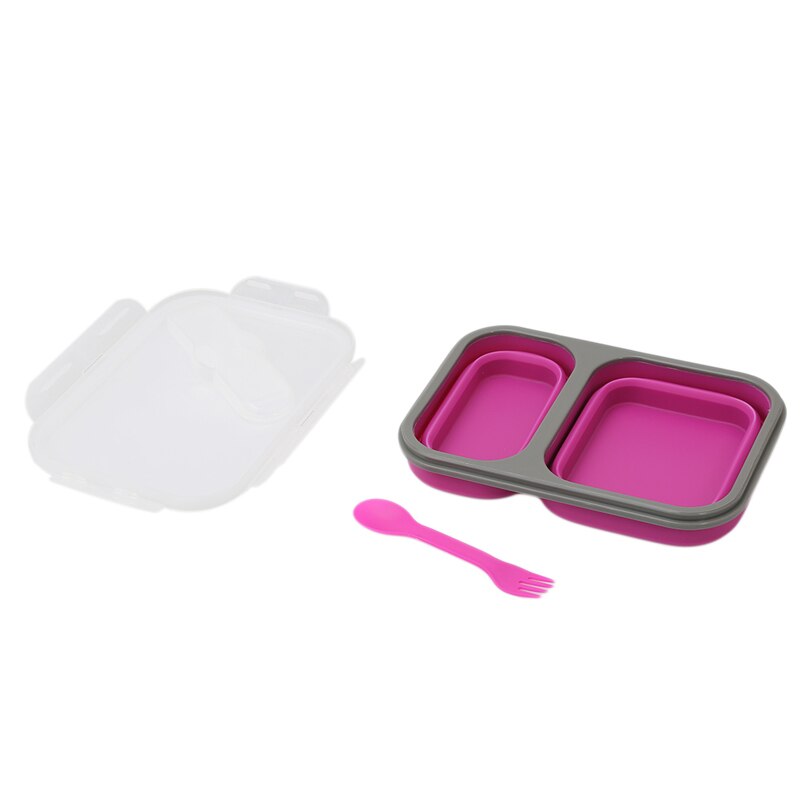 2 cellen Silicone Inklapbare Draagbare Bento Box 900ml Magnetron Kom Vouwen Voedsel Opslag Lunch Container Servies Set