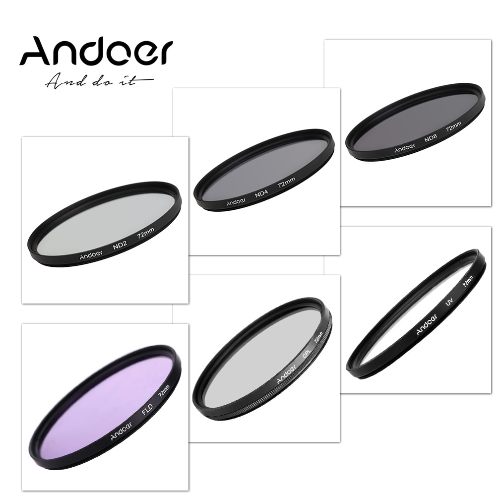 Andoer 72 Mm Uv + Cpl + Fld + Nd (ND2 ND4 ND8) fotografie Filter Kit Set Circulaire Polarisatiefilters-Filter Voor Nikon Canon Sony Pentax Dslr 'S