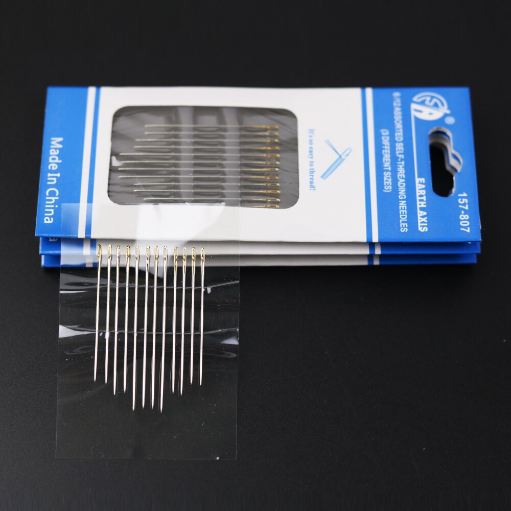 Agujas de coser a mano, agujas de costura de acero inoxidable roscado automático, herramientas para el hogar, aguja para manualidades, 12 Uds.