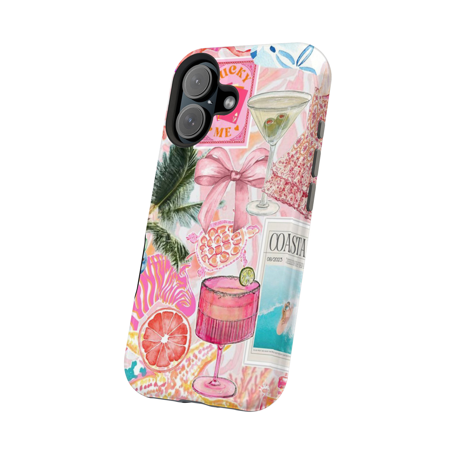 Custodia per telefono Summer Food Pink Collage per Iphone 16 15 14 13 12 11 Pro Max 13Mini 12Mini XSMAX XR X 7 8 Plus