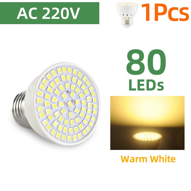 Kps Led Grow Light E27 Lampada Led Grow Lamp Volledige Spectrum 4W 30W 50W 80W Indoor plant Lamp Ir Uv Bloeiende Hydrocultuur: 1pc Warm 220V 80LED / 220v