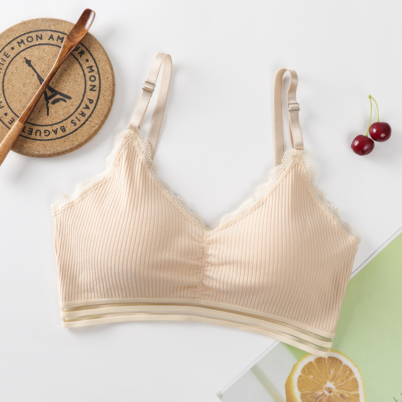 Unge piger træning bh bomuld blonder strikning teenage piger undertøj sport yoga bralette kvinder lille vest tank top en størrelse: Beige