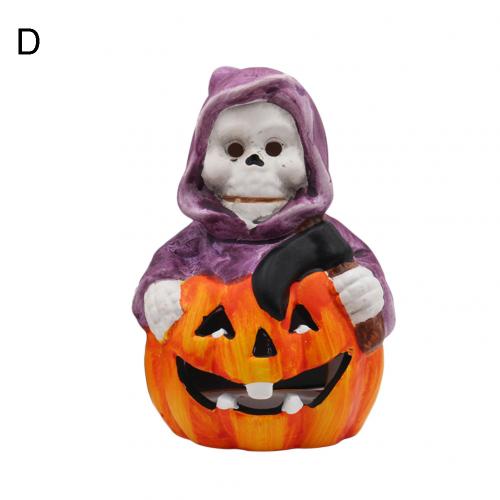 Halloween Witch Pumpkin LED Night Light Decoration Artificial Ceramic Desk Model KTV Home Party Halloween Decor: D