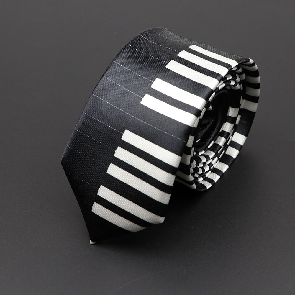 Corbata musical clásica de para hombre, Festival de vacaciones, estampado de Piano, guitarra, cara sonriente, poliéster, 5cm de ancho, corbata negra con: Rojo