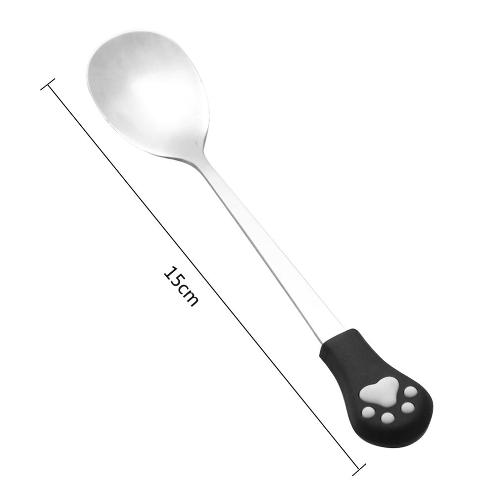 Cute Cat Claw Coffee Spoons Fruit Fork Dessert Spoon Candy Tea Spoon Cat Drink Tableware Kitchen Supplies: Black-White