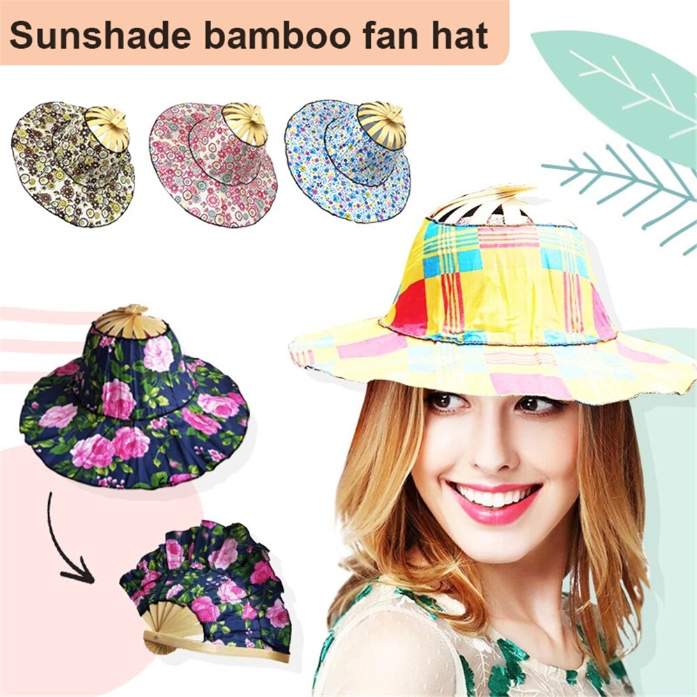 Gorros plegables con estampado Floral para mujer y niña, sombrero de bambú plegable, para el Sol, para viaje