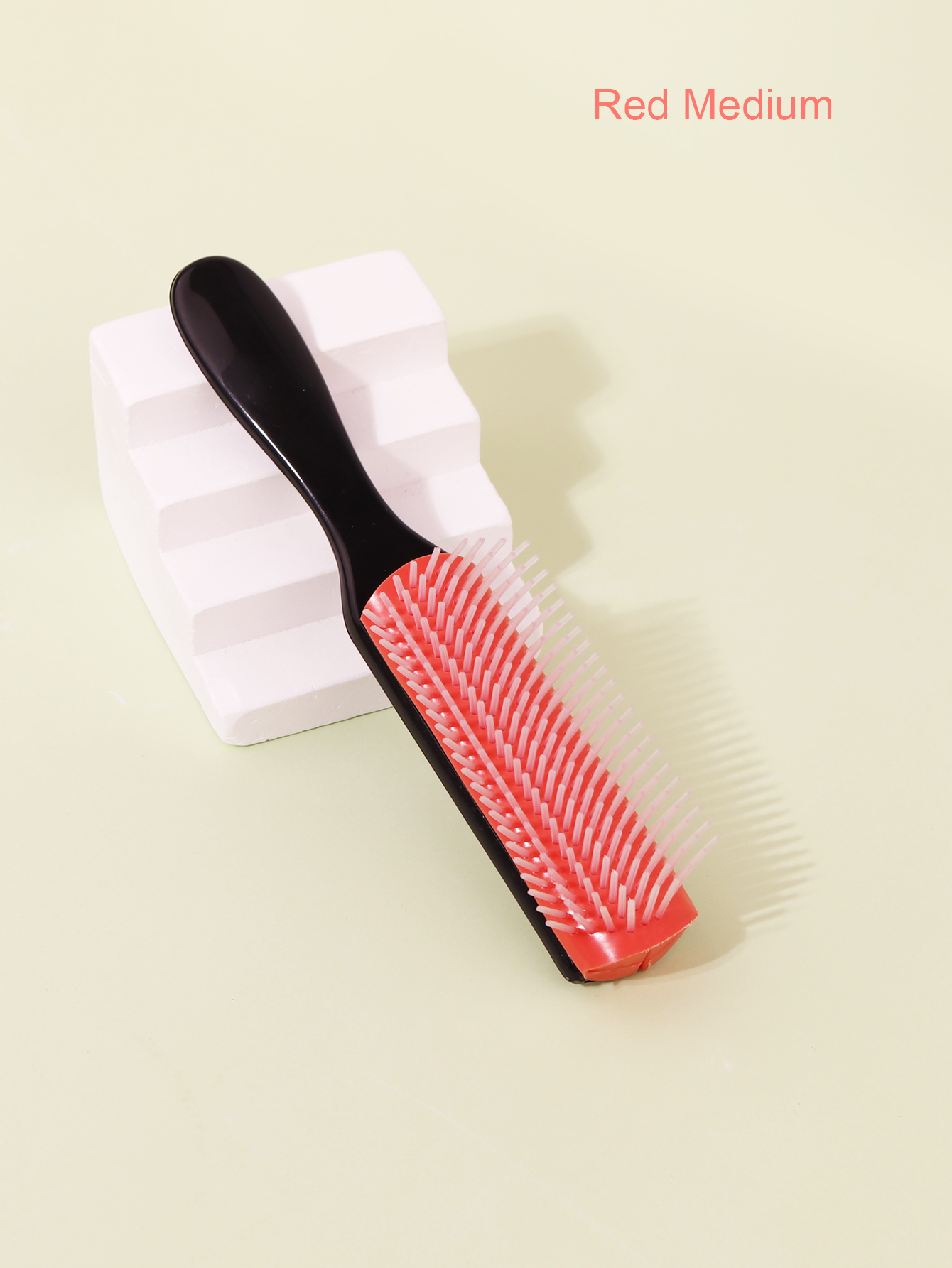 1 cepillo de pelo rizado para masaje de eliminación de arrugas de 9 filas, cepillo de pelo húmedo de plástico con peine desmontable de 9 filas: Rojo oscuro