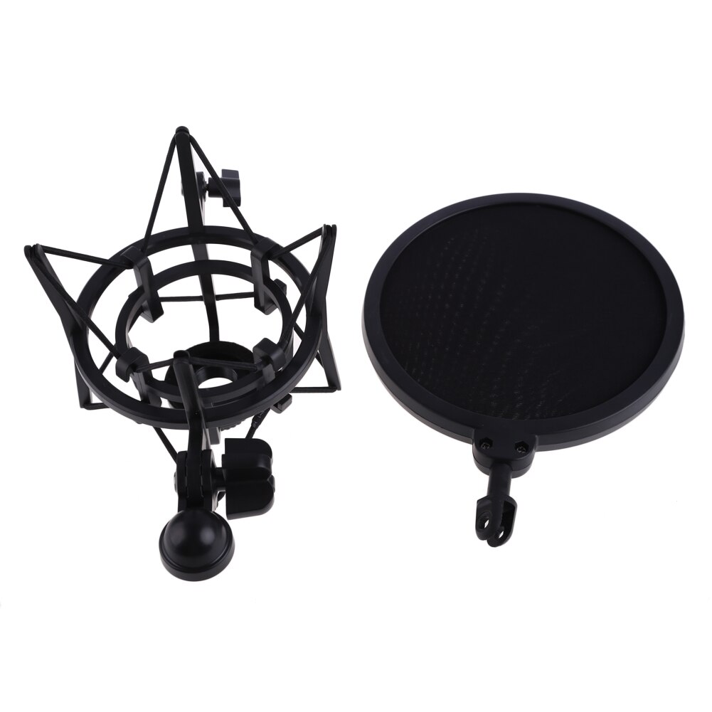 Mikrofon mic shock mount med pop shield filter skærm