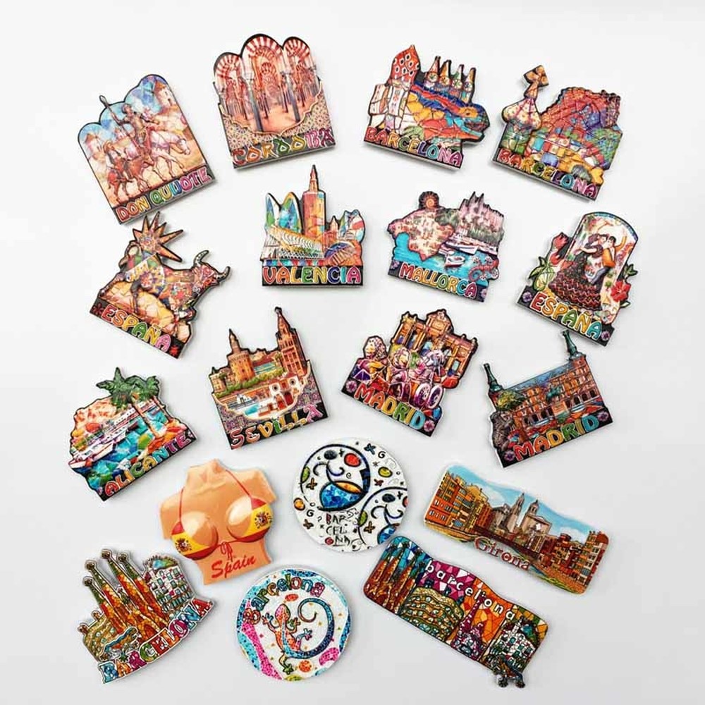 Réfrigérateur aimants Souvenirs en espagne | Réfrigérateur barcelone Madrid majorque valence séville Corvador Flamingo Girona bâtiment célèbre