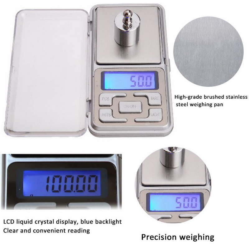 Mini digivaaka 100/200/300/500g 0.01/0.1g korkean tarkkuuden taustavalaistu sähkötasku korulle grammapaino keittiöön