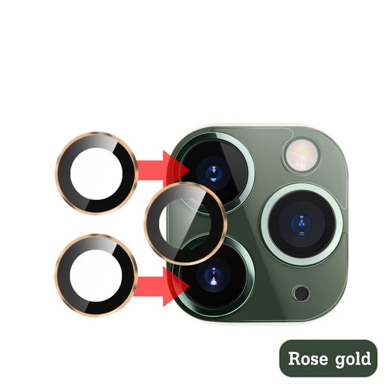 Câmera traseira protetor de tela de vidro + anel de lente de metal para-iphone 12/11 pro max câmera tela protctor para-iphone 12/11 caso: 4NB403243-RGD-2
