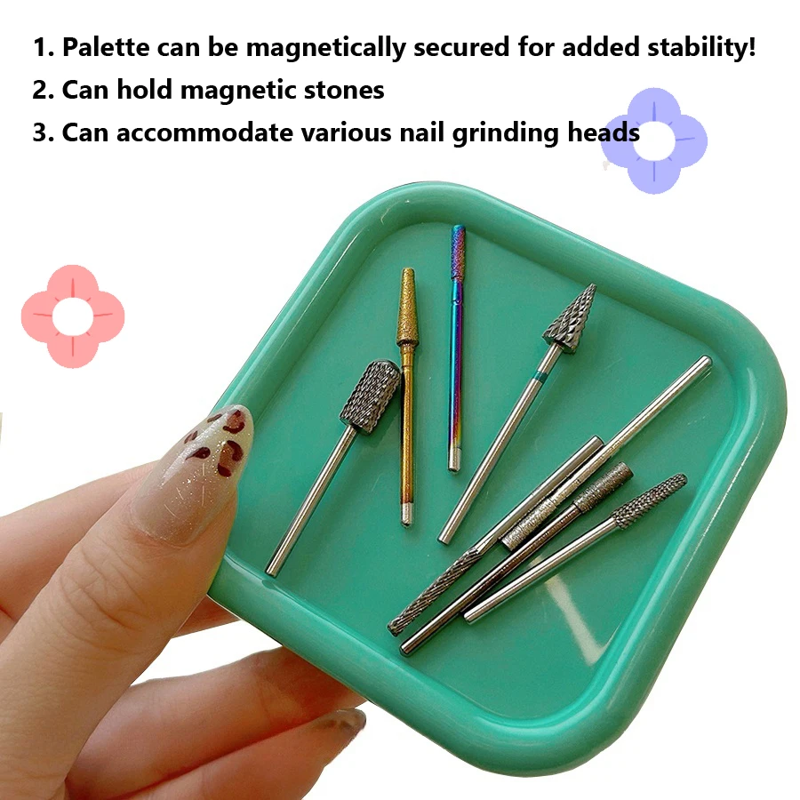 Organizador magnético de herramientas para uñas, bandeja de almacenamiento para cabezales de pulido de uñas, imán de ojos de gato, contenedor magnético portátil para decoración de uñas