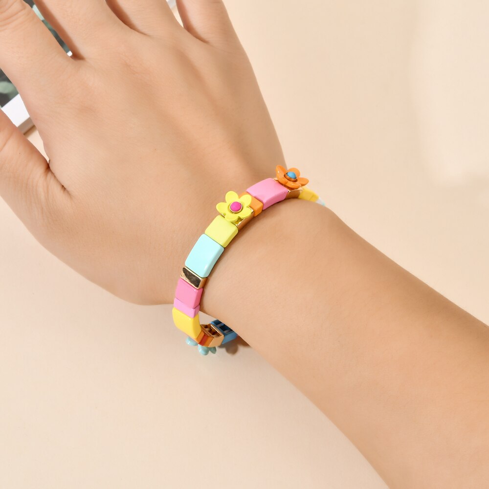 Bloem Stretch Brede Armband Vrouwen Lente Leuke Manchet Mode Bruiloft Bruids Sieraden Kleur Huis Tuin Femme Kersenbloesem