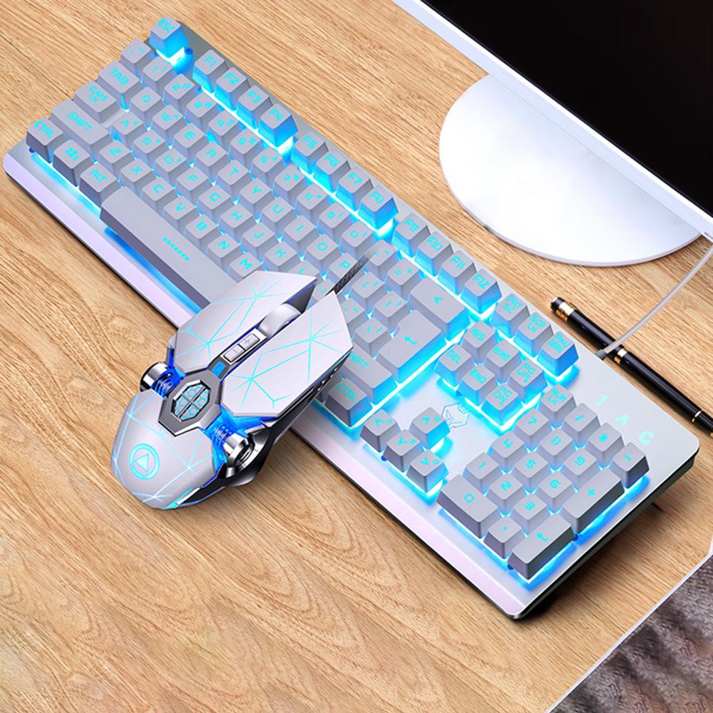 104Keys RGB Aluminum Alloy Gaming Keyboard and RGB Gaming Mouse Set with Mobile Phone Stand Function Key Ten Million Key Life