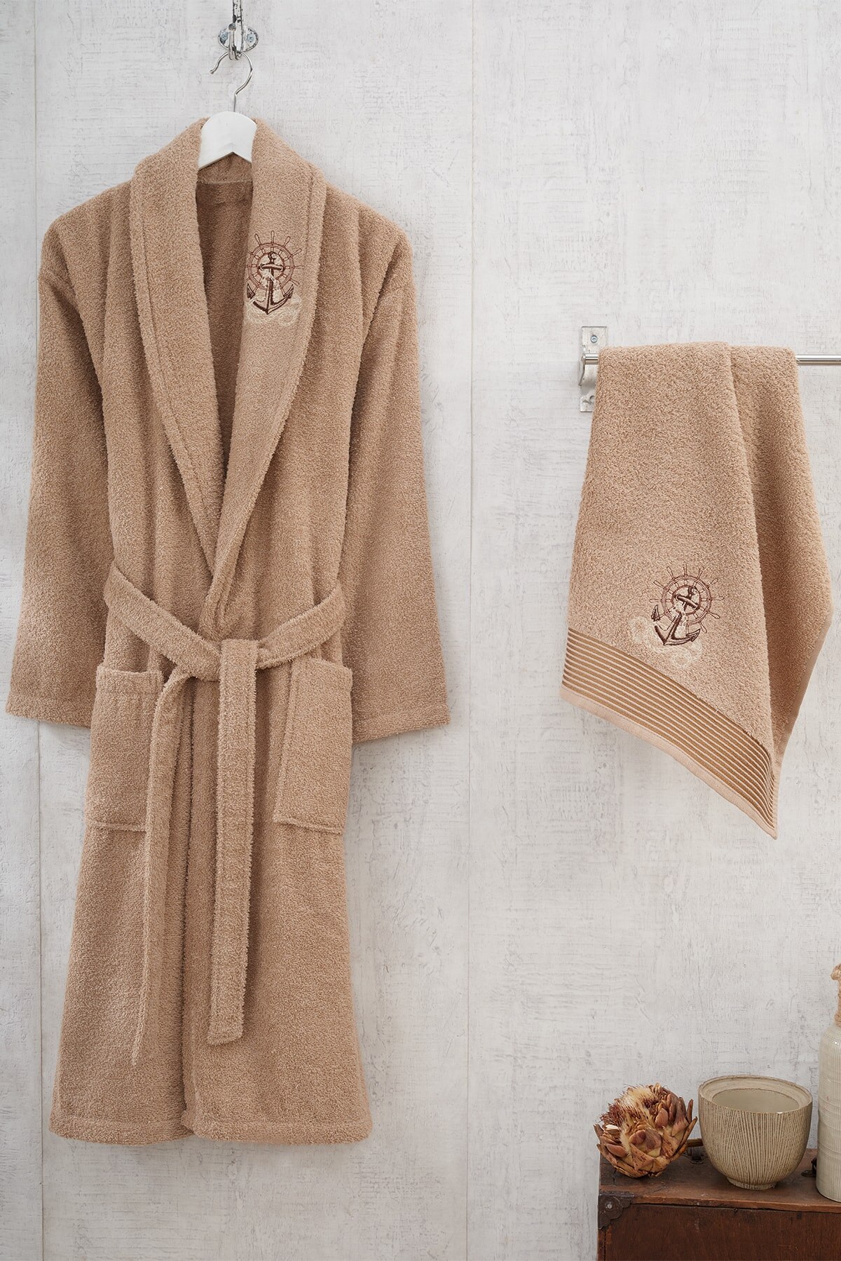 100% Katoen Badjas En Handdoek Set Lange Dikke Badstof Voor Man Bad Zachte Ontspannen Dressing Gown Bruidsmeisje Gewaden Absorberende Size M/L Kimono-badjas voor de winter Herfstkleur Maat L / M